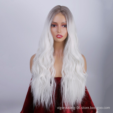 Best Selling Supplier Synthetic Hair Wig With Lace Long Body Wave Ombre White Color Hair Good Private Label Cheap Price